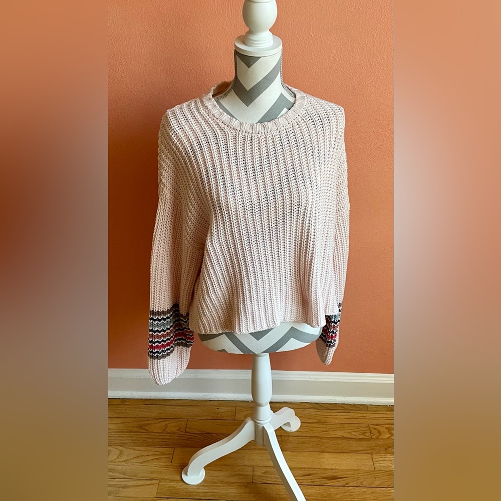 Z Supply Blush Knit Sweater with Striped Sleeves